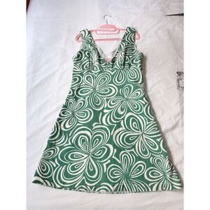 Lilypod Green White Psychedelic Floral Swirl‎ V-Neck Sleeveless Mini Dress